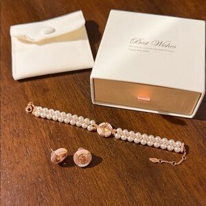 KS Selection Pearl and Rose Gold Bracelet Set